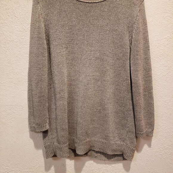360 Sweater Women's Size Medium Taupe Tan Linen Blend Open Back Sweater Chunky - Picture 6 of 10